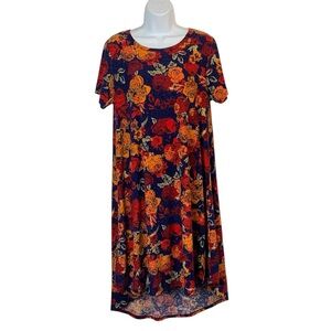 LULAROE Carly Fall Floral High Low Short Sleeve Dress Sz S